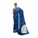Generic Women's Satin Crepe Printed Saree With Unstitched Blouse 5.5Mtr (Blue)