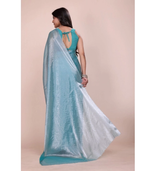 Generic Women's Jimmy choo Embellished Bollywood Saree With Unstitched Blouse 5.5Mtr (Light Blue)