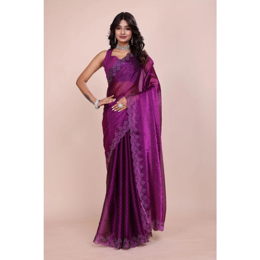 Generic Women's Tissue Pure Silk Embellished Bollywood Saree With Unstitched Blouse 5.5Mtr (Purple) Generic Women's Tissue Pure Silk Embellished Bollywood Saree With Unstitched Blouse 5.5Mtr (Purple)
