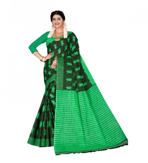 Generic Women's Soft Pure Cotton Printed Saree With Unstitched Blouse 5.5Mtr (Green)