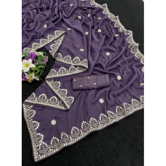 Generic Women's Georgette Embellished Saree With Unstitched Blouse 5.5Mtr (Levander) Generic Women's Georgette Embellished Saree With Unstitched Blouse 5.5Mtr (Levander)
