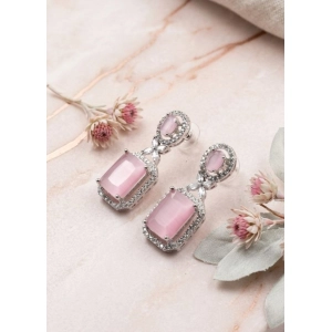 Generic Women's Brass Silver Plated Drop Earrings (Pink)