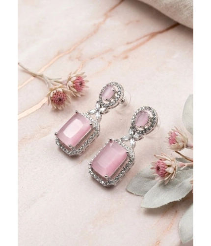 Generic Women's Brass Silver Plated Drop Earrings (Pink)