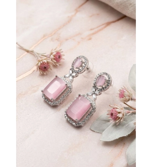 Generic Women's Brass Silver Plated Drop Earrings (Pink)