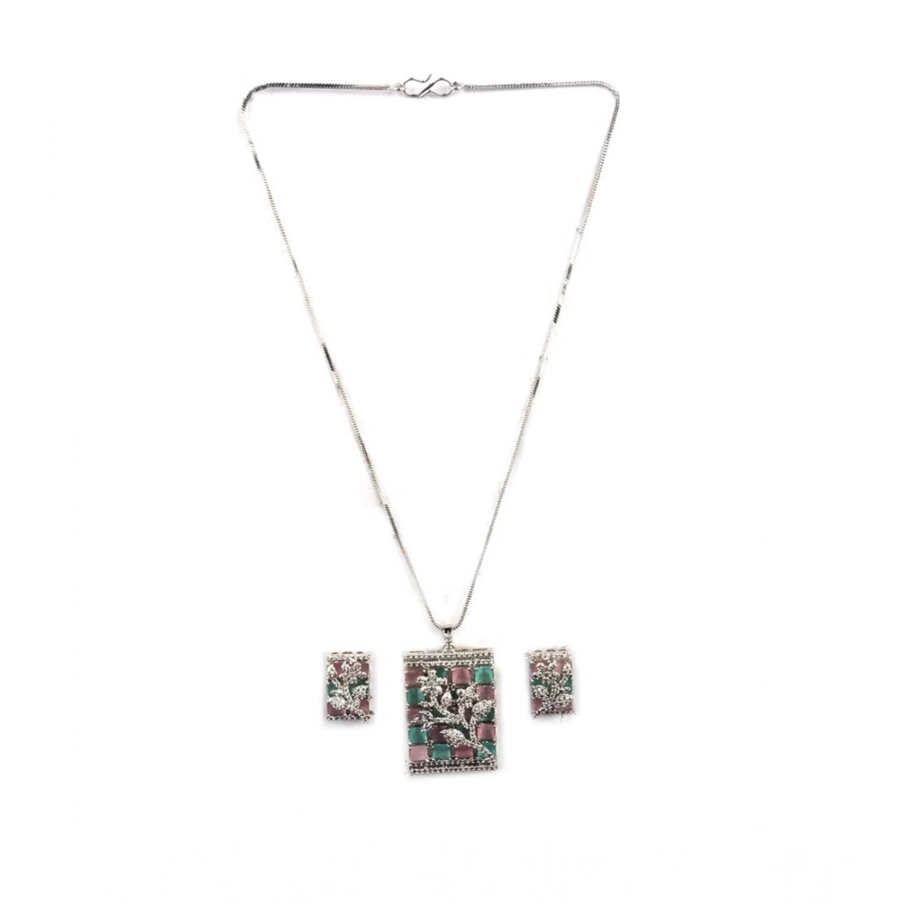 Generic Women's Brass Silver Plated Pendant Set (Multicolor)