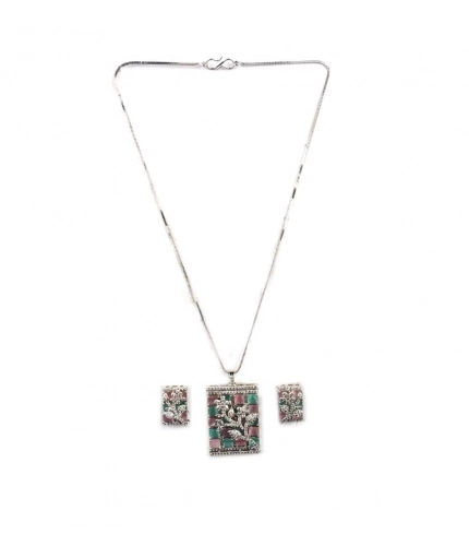 Generic Women's Brass Silver Plated Pendant Set (Multicolor)