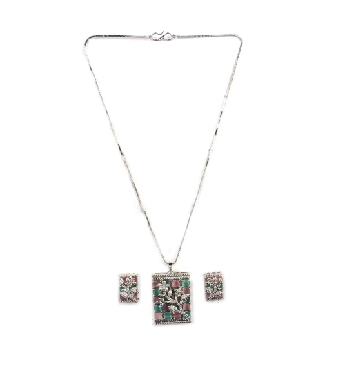 Generic Women's Brass Silver Plated Pendant Set (Multicolor) Generic Women's Brass Silver Plated Pendant Set (Multicolor)