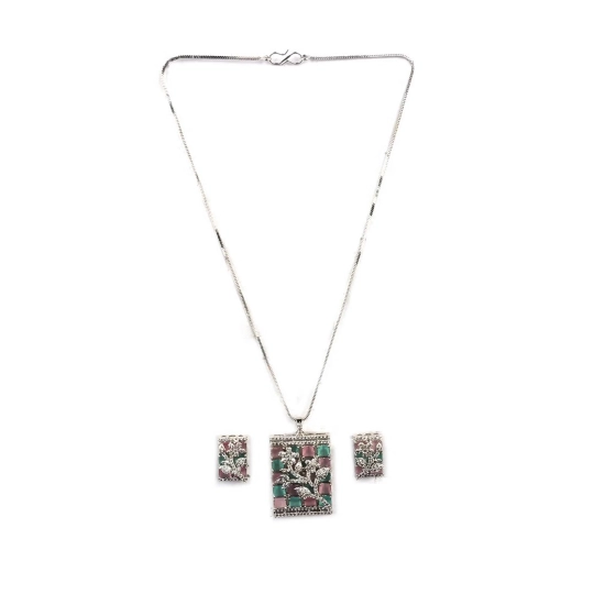 Generic Women's Brass Silver Plated Pendant Set (Multicolor) Generic Women's Brass Silver Plated Pendant Set (Multicolor)