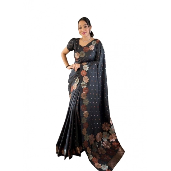 Generic Women's Soft Litchi Silk Jacquard Work Saree With Unstitched Blouse 5.5Mtr (Black) Generic Women's Soft Litchi Silk Jacquard Work Saree With Unstitched Blouse 5.5Mtr (Black)