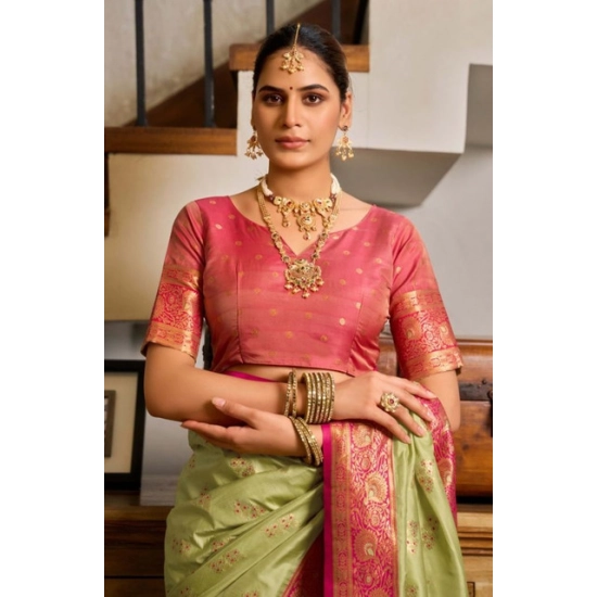 Generic Women's Silk Blend Booti Work Ready to wear Saree With Unstitched Blouse 5.5Mtr (Green) Generic Women's Silk Blend Booti Work Ready to wear Saree With Unstitched Blouse 5.5Mtr (Green)