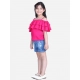 Generic Girl's Rayon Solid Cold Shoulder Top with Shorts (Pink-Blue)