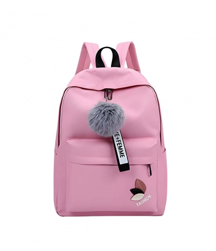 Generic Unisex PU Leather Solid Medium Zipper Backpack (Pink)