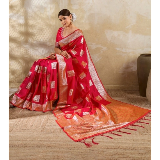 Generic Women's Silk Blend Printed Saree With Unstitched Blouse 5.5Mtr (Red) Generic Women's Silk Blend Printed Saree With Unstitched Blouse 5.5Mtr (Red)