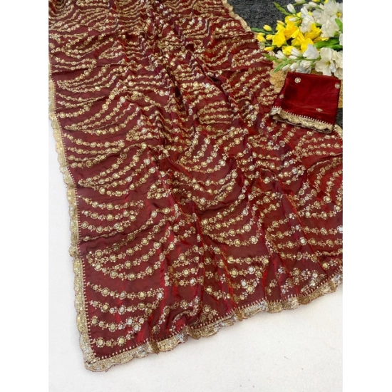 Generic Women's Satin Embellished Saree With Unstitched Blouse 5.5Mtr (Maroon) Generic Women's Satin Embellished Saree With Unstitched Blouse 5.5Mtr (Maroon)