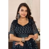 Generic Women's Faux Linen Geometric Print Ready to wear Saree With Unstitched Blouse 5.5Mtr (Black)