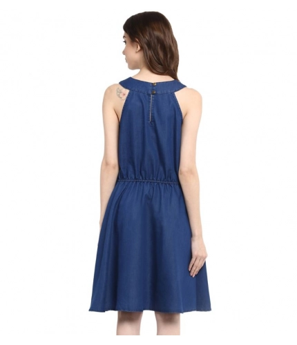 Generic Women's Denim Solid Sleeveless Dress (Blue)