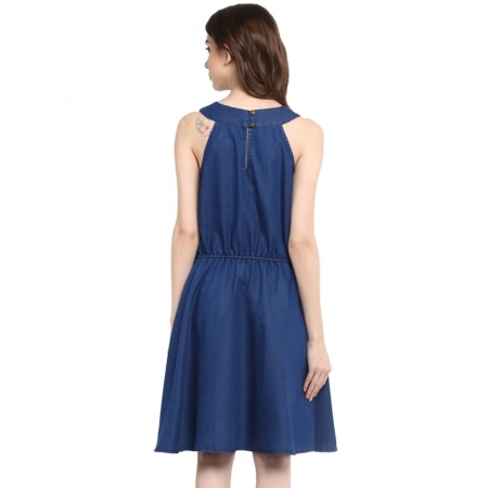 Generic Women's Denim Solid Sleeveless Dress (Blue) Generic Women's Denim Solid Sleeveless Dress (Blue)