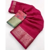 Generic Women's Cotton Blend Checkered Saree With Unstitched Blouse 5.5Mtr (Red)