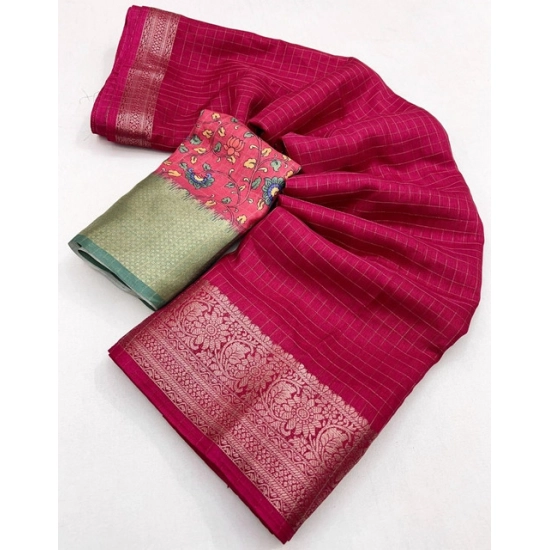 Generic Women's Cotton Blend Checkered Saree With Unstitched Blouse 5.5Mtr (Red) Generic Women's Cotton Blend Checkered Saree With Unstitched Blouse 5.5Mtr (Red)