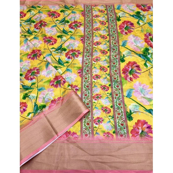 Generic Women's Cotton Silk Floral Printed Saree With Unstitched Blouse 5.5Mtr (Yellow) Generic Women's Cotton Silk Floral Printed Saree With Unstitched Blouse 5.5Mtr (Yellow)