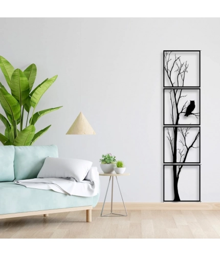 Generic 7 Decore Unique Vertical Tree Wall Art – 4 Piece Wooden Panel Set (Black)