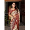 Generic Women's Cotton Silk Floral Printed Saree With Unstitched Blouse 5.5Mtr (Gold-Brown)