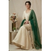 Generic Women's Silk Embroidered 3/4th Sleeve V-Neck Kurti With Sharara Pant and Dupatta Set (Cream & Bottle Green) Generic Women's Silk Embroidered 3/4th Sleeve V-Neck Kurti With Sharara Pant and Dupatta Set (Cream & Bottle Green)
