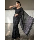 Generic Women's Georgette Striped Saree With Unstitched Blouse 5.5Mtr (Black)