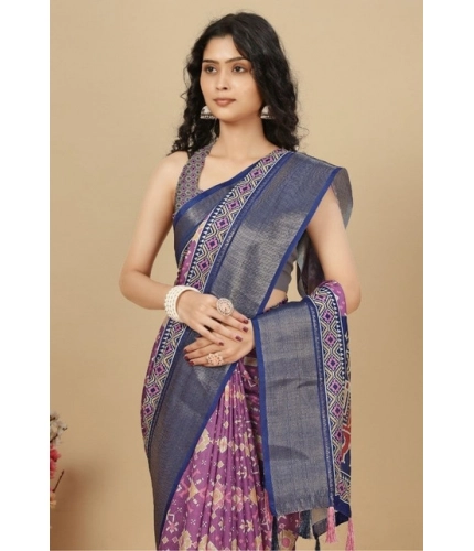 Generic Women's Cotton Silk Printed Saree With Unstitched Blouse 5.5Mtr (Wine)
