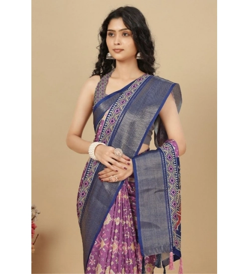 Generic Women's Cotton Silk Printed Saree With Unstitched Blouse 5.5Mtr (Wine)