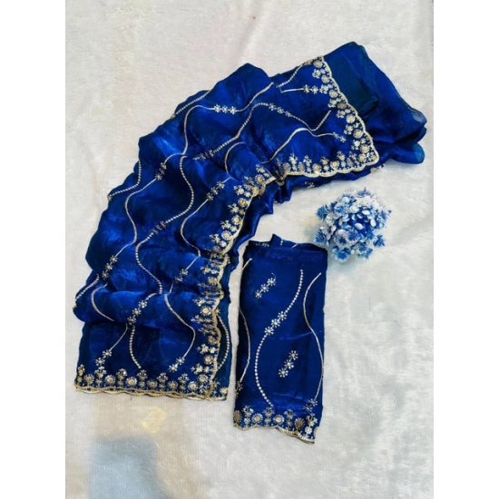 Generic Women's Slik Embellished Saree With Unstitched Blouse 5.5Mtr (Royal Blue)