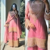 Generic Women's Silk Embroidered 3/4th Sleeve Round Kurti With Sharara Pant and Dupatta Set (Pink) Generic Women's Silk Embroidered 3/4th Sleeve Round Kurti With Sharara Pant and Dupatta Set (Pink)
