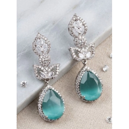Generic Women's Brass Silver Plated Drop Earrings (Turquoise)