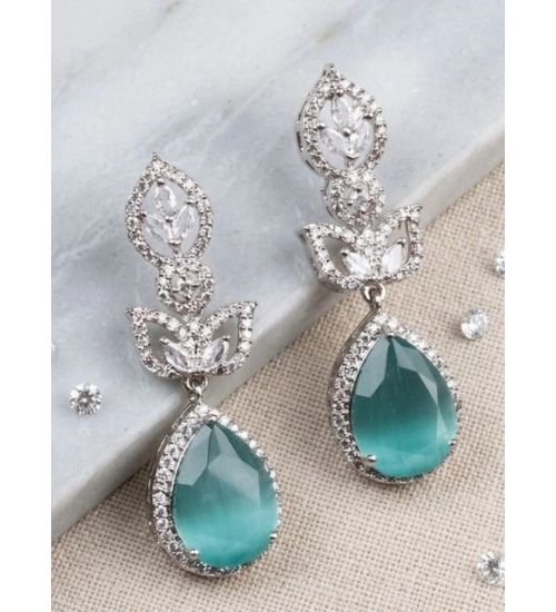 Generic Women's Brass Silver Plated Drop Earrings (Turquoise)