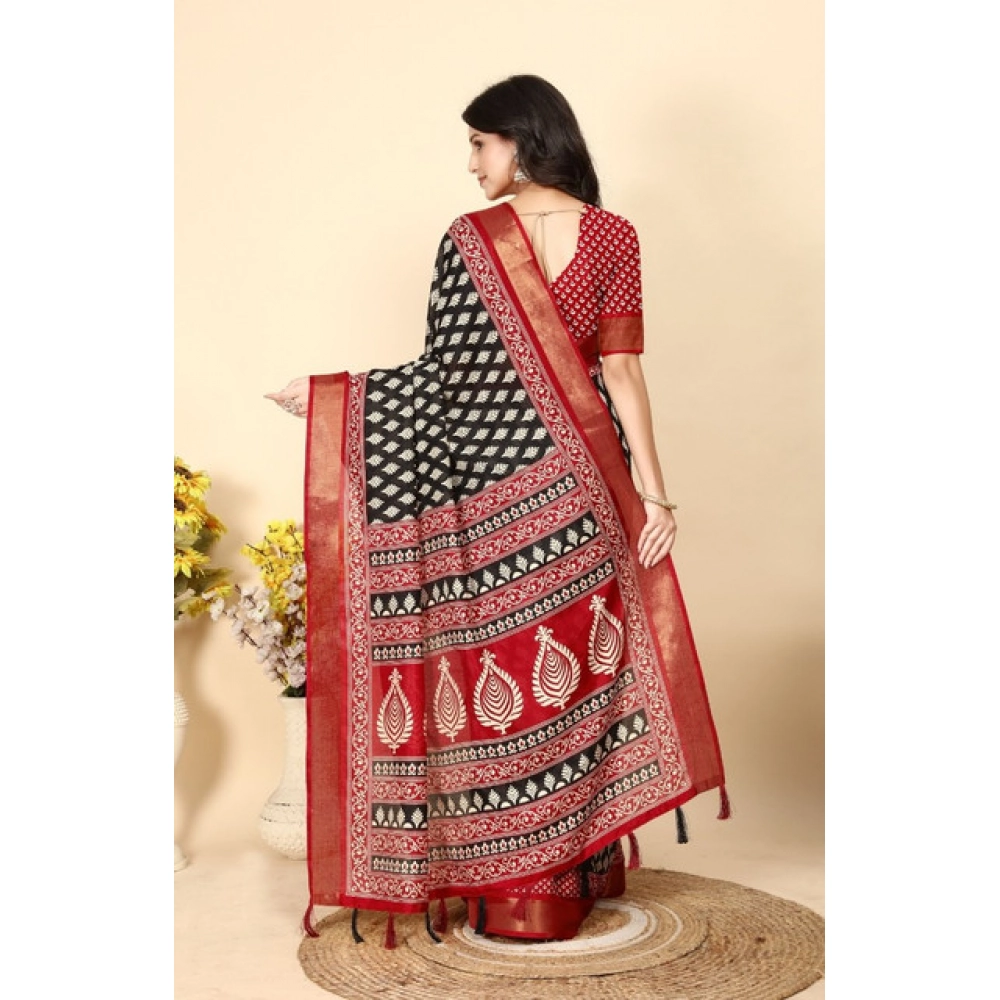 Generic Women's Cotton Silk Printed Saree With Unstitched Blouse 5.5Mtr (Black) Generic Women's Cotton Silk Printed Saree With Unstitched Blouse 5.5Mtr (Black)