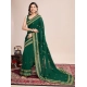 Generic Women's Vichitra Silk Embroidery Work Saree With Unstitched Blouse 5.5Mtr (Green)