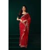 Generic Women's Net Sequence Saree With Unstitched Blouse 5.5Mtr (Red)