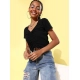 Generic Women's Polyester Lycra Solid Short Sleeve Top (Black)