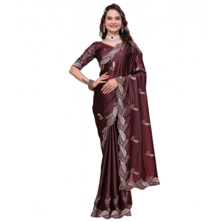 Generic Women's Georgette Embroidered Saree With Unstitched Blouse 5.5Mtr (Wine) Generic Women's Georgette Embroidered Saree With Unstitched Blouse 5.5Mtr (Wine)