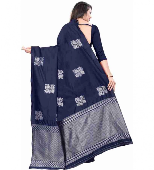 Generic Women's Soft Lichi Silk Printed Saree With Unstitched Blouse 5.5Mtr (Blue)
