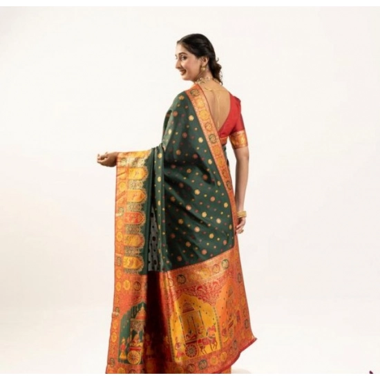 Generic Women's Faux_Banarasi Woven Motifs Saree With Unstitched Blouse 5.5Mtr (Dark_Green) Generic Women's Faux_Banarasi Woven Motifs Saree With Unstitched Blouse 5.5Mtr (Dark_Green)