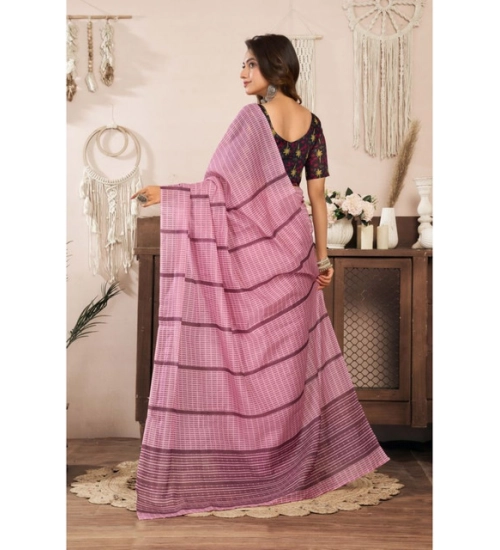Generic Women's Linen Cotton Printed Ready To Wear Saree With Unstitched Blouse 5.5 Mtr (Light_Pink)