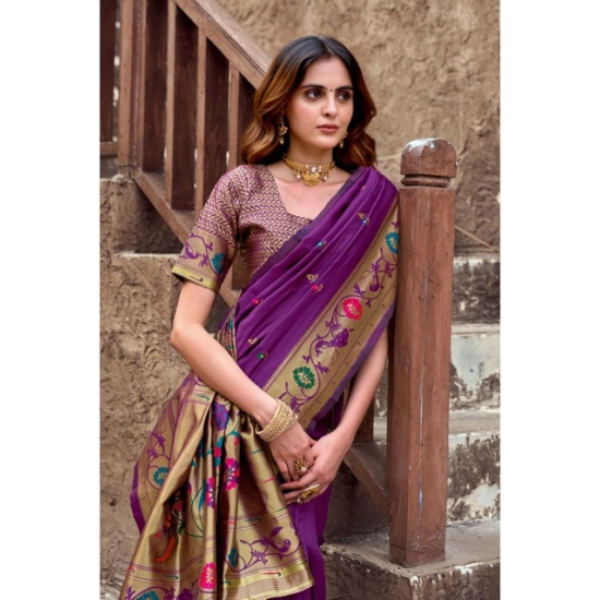 Generic Women's Silk Blend Woven Saree With Unstitched Blouse 5.5 Mtr (Purple) Generic Women's Silk Blend Woven Saree With Unstitched Blouse 5.5 Mtr (Purple)