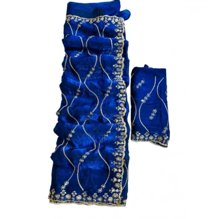 Generic Women's Slik Embellished Saree With Unstitched Blouse 5.5Mtr (Royal Blue)