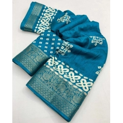 Generic Women's Cotton Silk Printed Saree With Unstitched Blouse 5.5Mtr (Rama)