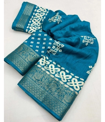 Generic Women's Cotton Silk Printed Saree With Unstitched Blouse 5.5Mtr (Rama)