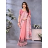 Generic Women's Linen Cotton  Printed Saree With Unstitched Blouse 5.5Mtr (Peach)