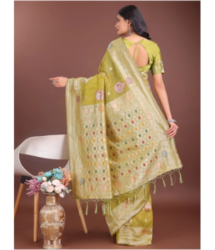 Generic Women's Linen Cotton Printed Saree With Unstitched Blouse 5.5Mtr (Mustrad)