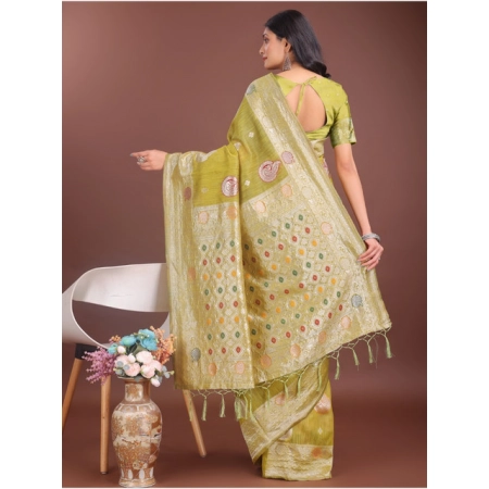 Generic Women's Linen Cotton Printed Saree With Unstitched Blouse 5.5Mtr (Mustrad)