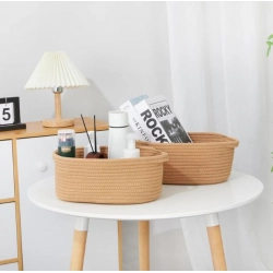 Generic Cotton 2 Pcs 10x7x4 Inch Oval Storage Basket For Clothes (Beige)